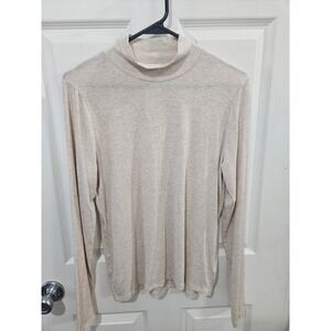 American Eagle Soft‎ & Sexy Ribbed Mock Neck Long Sleeve Top Oatmeal Beige Large